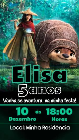 Convite de Aniversário Raya Aventura na Selva para Editar