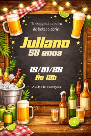 Convite de Aniversário Tema Boteco Rústico para Editar