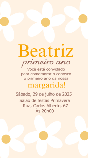 Convite de Aniversário Margarida Floral para Editar Online