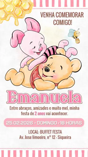 Convite de Aniversário Ursinho Pooh e Leitão Editável