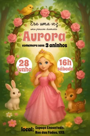 Invitación de cumpleaños Princesas – Estático – Convites Digitais Exclusivos