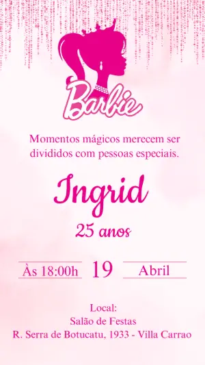 Convite Aniversário Barbie Rosa para Editar e Enviar Online