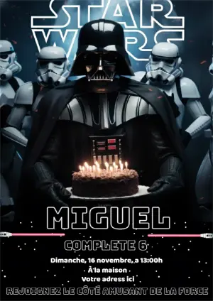 Invitation d'anniversaire Star Wars avec Dark Vador à modifier
