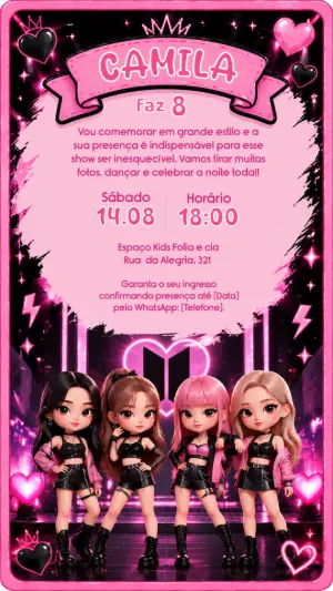 Convite de Aniversário Pop Star Editável