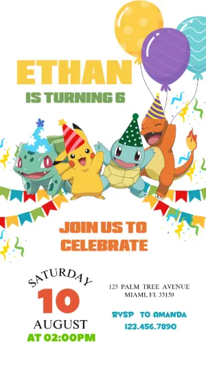 Editable Pokémon Birthday Invitation for Kids' Party