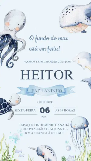 Convite Aniversário Fundo do Mar Aquarela para Editar Online