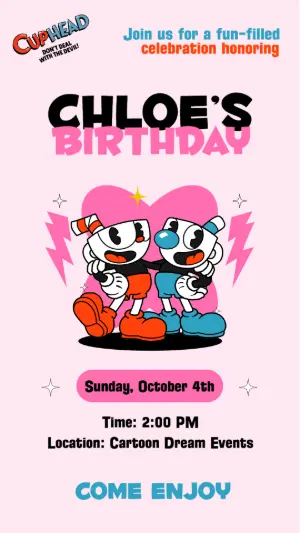 Editable Cuphead Birthday Invitation Template