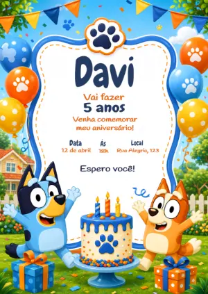 Invito di compleanno Bluey – Statico – KC Design