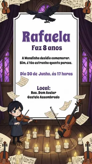Convite de Aniversário Wandinha Addams para Editar Online