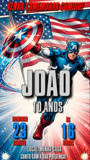 Convite de Aniversário Capitão América Estilo HQ para Editar