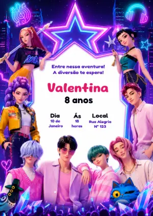 Invitation d'anniversaire KPop Demon Hunters – Statique – KC Design