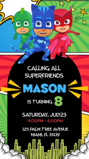 PJ Masks Birthday Invitation | Editable Superhero Template