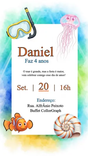 Convite Aniversário Procurando Nemo para Editar Online