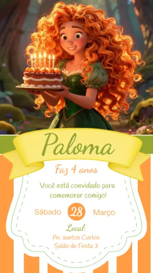 Convite de Aniversário Merida Valente Editável para Enviar