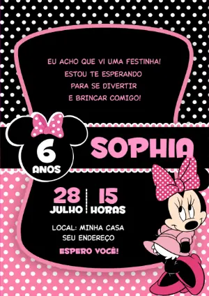 Convite de Aniversário Minnie Mouse Rosa para Editar Online