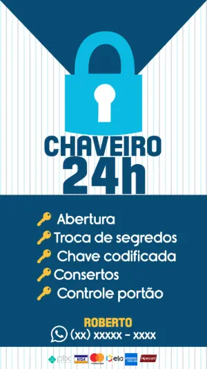 Cartão de Visita Chaveiro 24h para Editar Online