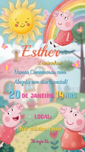 Convite de Aniversário Peppa Pig Fofo para Editar Online