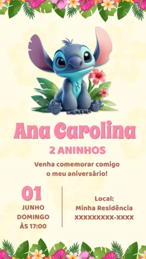 Invitación de cumpleaños Stitch – Estático – Tali Convites