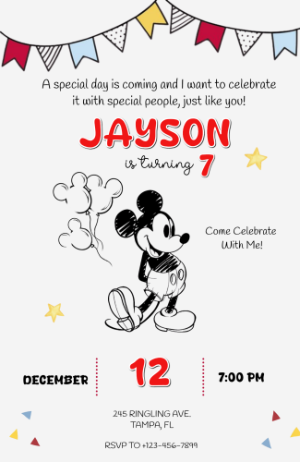 Editable Classic Mickey Mouse Birthday Invitation