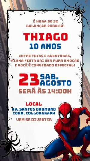 Convite Aniversário Homem Aranha para Editar Online