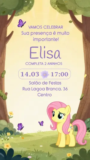 Convite de Aniversário Fluttershy Pônei Delicado para Editar