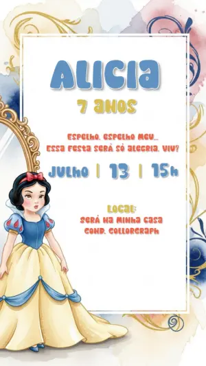 Convite de Aniversário Branca de Neve para Editar Online