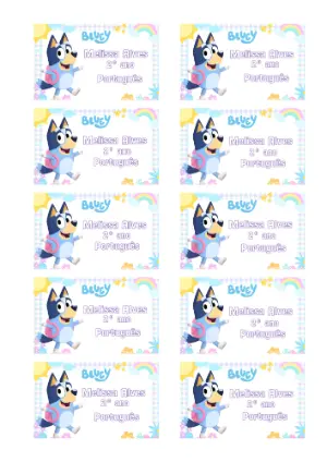 Etiqueta Escolar Bluey Colorida para Editar e Imprimir