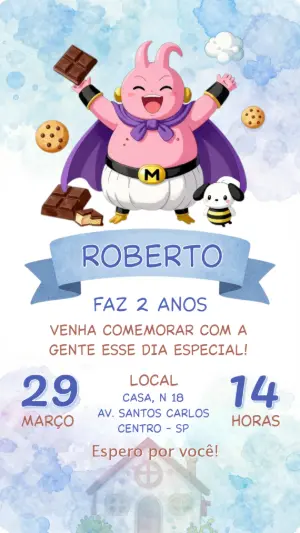 Convite Aniversário Majin Buu Dragon Ball para Editar