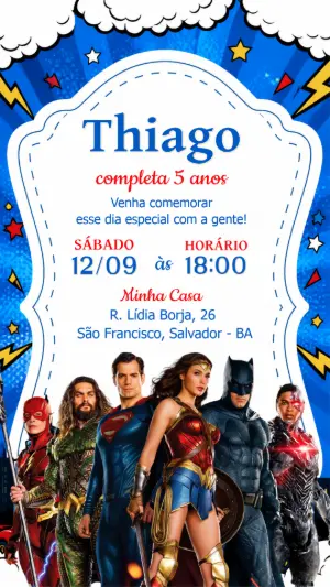 Convite de Aniversário Liga da Justiça para Editar
