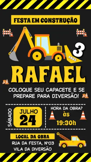 Convite de Aniversário Construção: Canteiro de Obras Editável