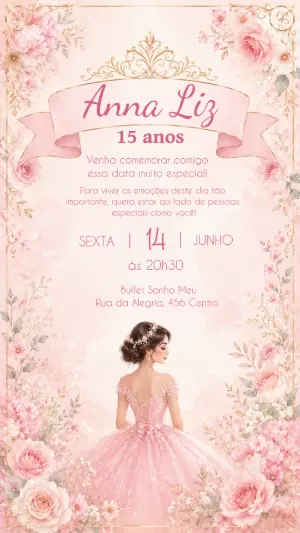 Convite Digital 15 Anos Princesa Floral para Editar