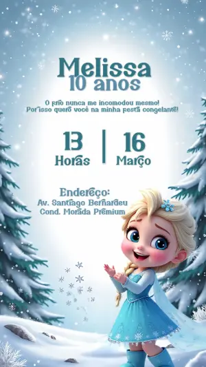 Convite Aniversário Frozen com Princesa do Gelo para Editar