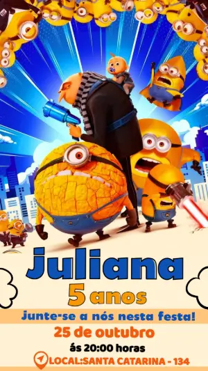 Convite de Aniversário Minions Divertido para Editar