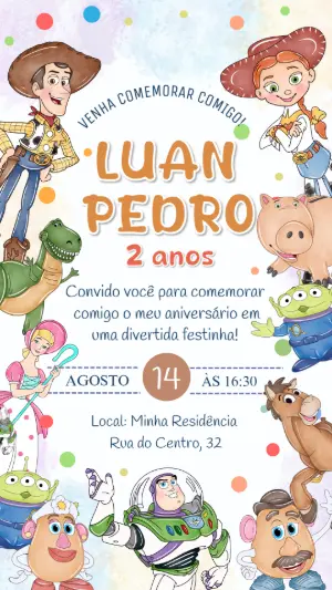 Convite Aniversário Toy Story com Personagens para Editar Online