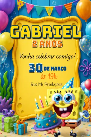 Convite de Aniversário Bob Esponja Fundo do Mar para Editar