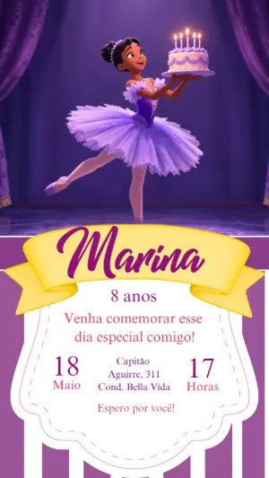 Convite Digital Aniversário Bailarina Encantada Modelo Editável