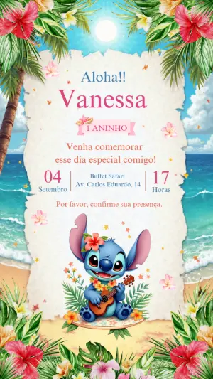 Invitación de cumpleaños Stitch – Estático – Criativa Sant