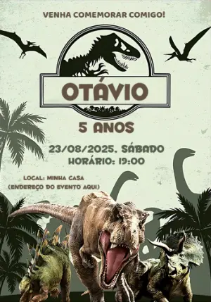 Convite de Aniversário Dinossauro Jurassic Park para Editar