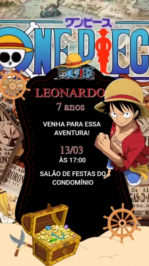 Convite Animado de Aniversário One Piece para Editar
