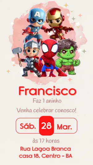 Convite de Aniversário Vingadores Baby Fofo para Editar