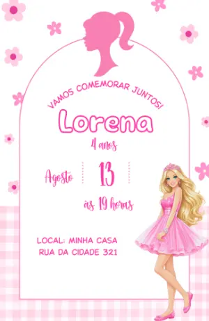 Convite de Aniversário Barbie Rosa para Editar Online