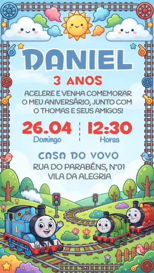 Convite de Aniversário Thomas e Amigos Editável para Menino
