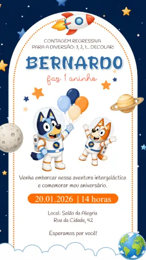 Invito di compleanno Bluey – Statico – Felicity Artes