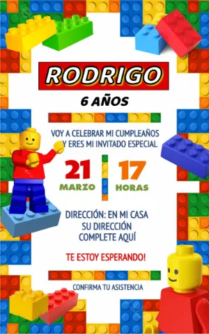 Invitación de Cumpleaños Lego para Editar