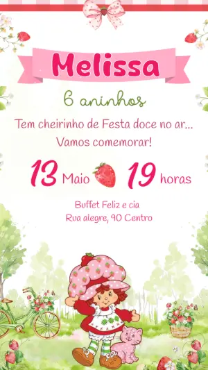 Convite Aniversário Moranguinho para Editar Online