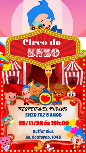 Convite Animado Aniversário Circo Plim Plim para Editar