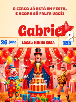 Convite de Aniversário Infantil Circo para Editar Online