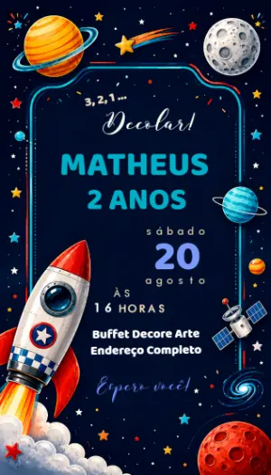 Convite de Aniversário Astronauta Espacial para Editar