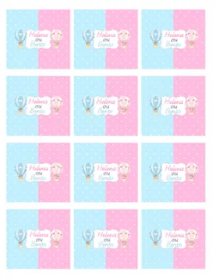 Adesivo para Balinha Personalizada Chá Revelação Balões Rosa e Azul para Editar