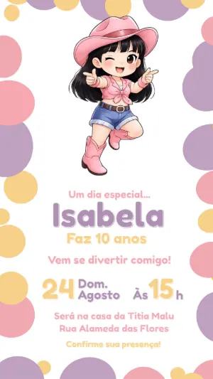 Convite de Aniversário Cowgirl Fofo para Editar Online